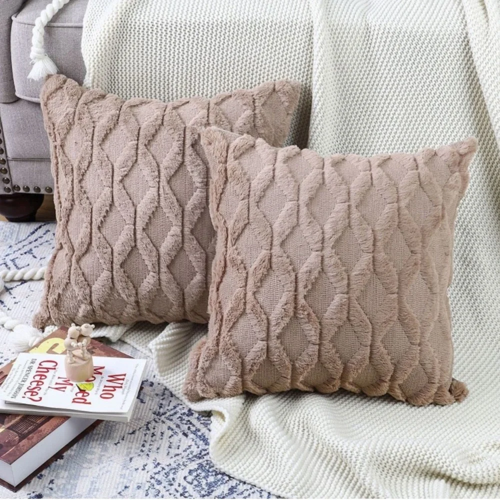Luxury Home | Chic Mocha Short Wool Soft Plush Faux Fur Throw Pillow Covers